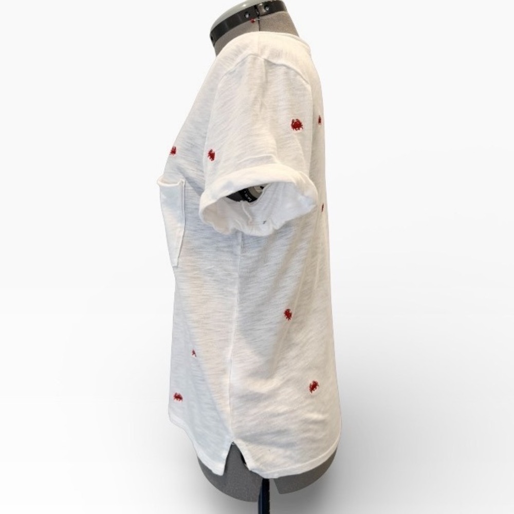 t.la Anthropologie Embroidered Crab V-Neck Pocket T-Shirt XXS Slub Knit - Picture 3 of 8